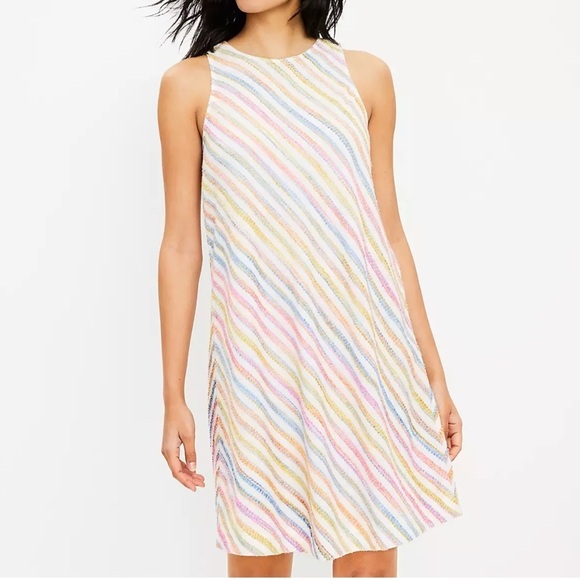 Lou & Grey Rainbow Stripe Swing Dress Womens Medium - Picture 1 of 6